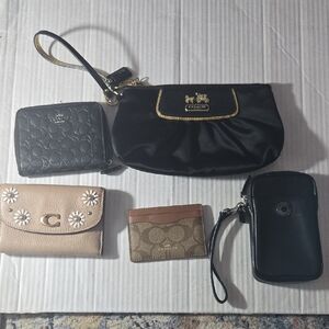 Coach Black Satin Wristlet with Gold Trim